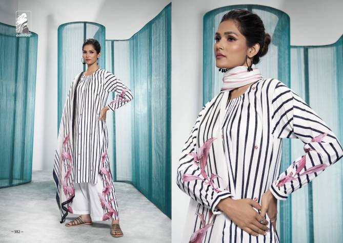 Sangam By Sahiba Black And White Printed Cotton Dress Material Wholesalers In Delhi